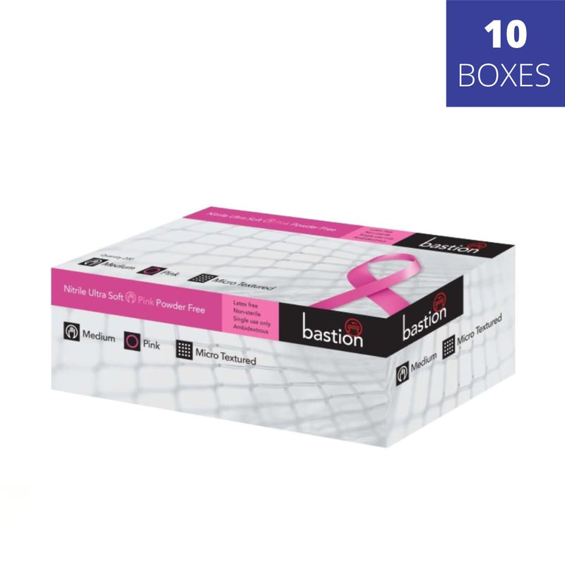 Bastion Nitrile Ultra Soft Pink, Powder Free, Micro Textured | 10 Boxes